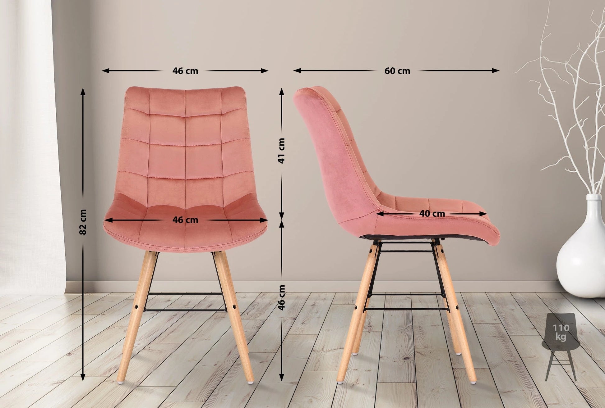 In And OutdoorMatch Eetkamerstoel Gloria - Roze en Hout - Fluweel - Hoogwaardige bekleding - Stijlvolle eetkamerstoel - Minimalistische en moderne uitstraling Eetkamerstoel