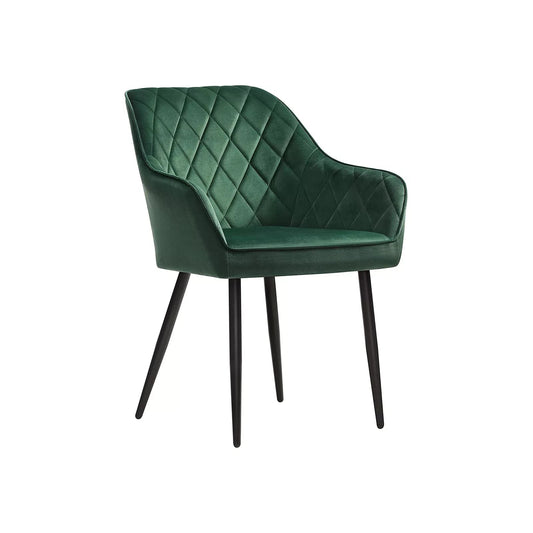 In And OutdoorMatch Eetkamerstoel Queenie - Fauteuil - Met Armleuningen - Zitbreedte 49 cm - Metalen poten - Fluwelen bekleding - Draagvermogen tot 110 kg - Groen Eetkamerstoel