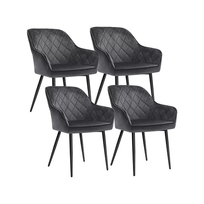 In And OutdoorMatch Eetkamerstoel Sophie - Fauteuil - Met Armleuningen - Zitbreedte 49 cm - Metalen poten - Fluwelen bekleding - Draagvermogen tot 110 kg - Grijs Eetkamerstoel