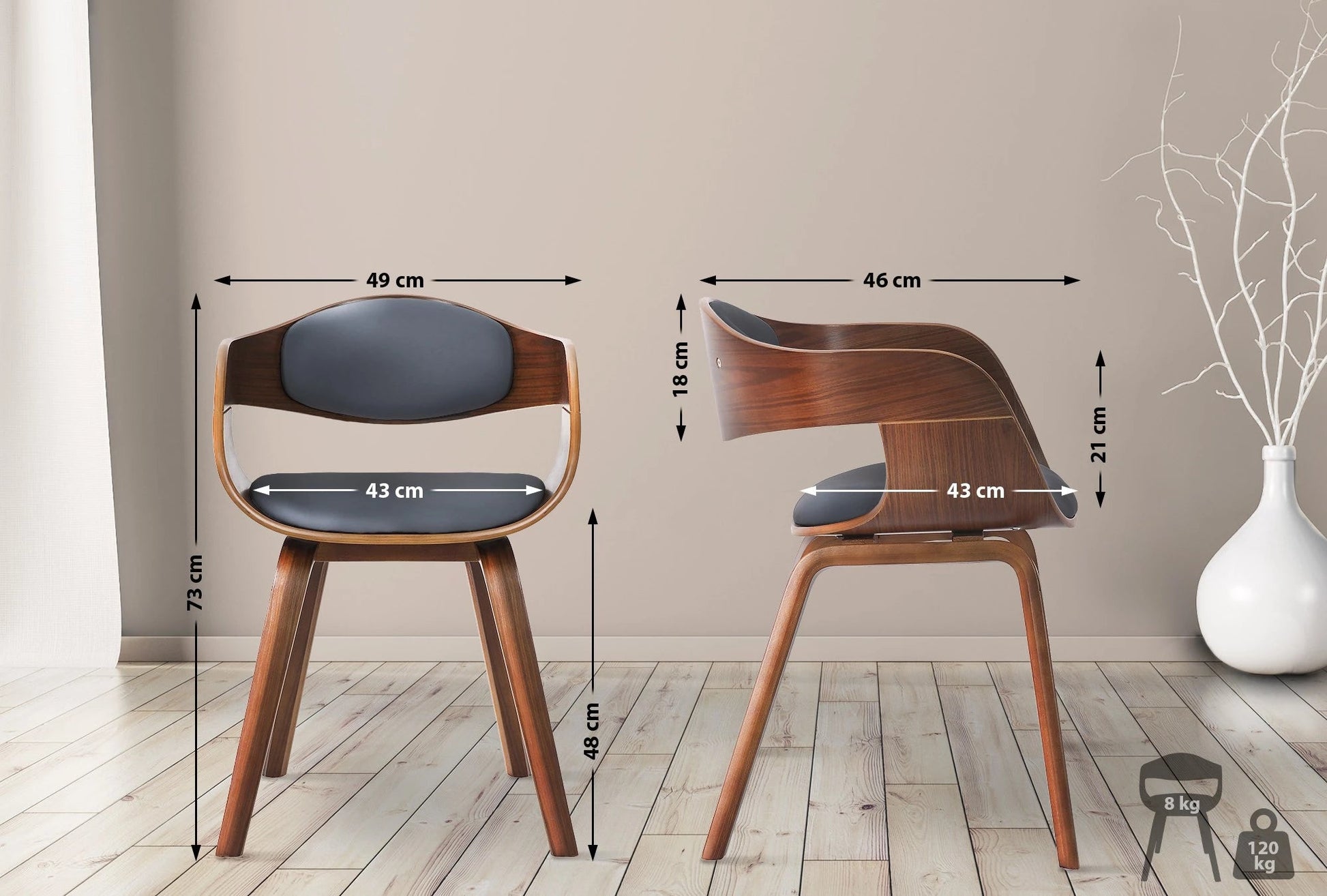 In And OutdoorMatch Eetkamerstoelen Aafje - Grijs - Set van 2 - Kunstleer - Hoogwaardige bekleding - Opvallende eetkamerstoel - Stijlvolle eetkamerstoel - Robuust houten frame Eetkamerstoel