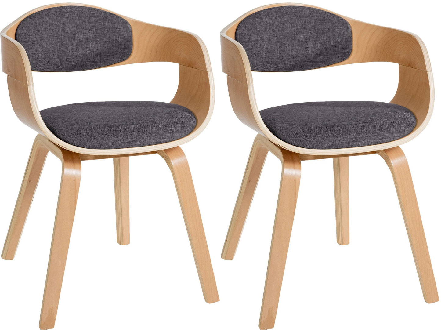 In And OutdoorMatch Eetkamerstoelen Arlo - Grijs - Set van 2 - Stof - Hoogwaardige bekleding - Opvallende eetkamerstoel - Stijlvolle eetkamerstoel - Robuust houten frame Eetkamerstoel