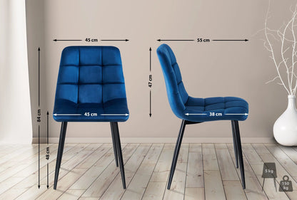 In And OutdoorMatch Eetkamerstoelen Audie - Blauw - Set van 4 - Fluweel - Hoogwaardige bekleding - Luxe eetkamerstoel - Stijlvolle uitstraling Eetkamerstoel