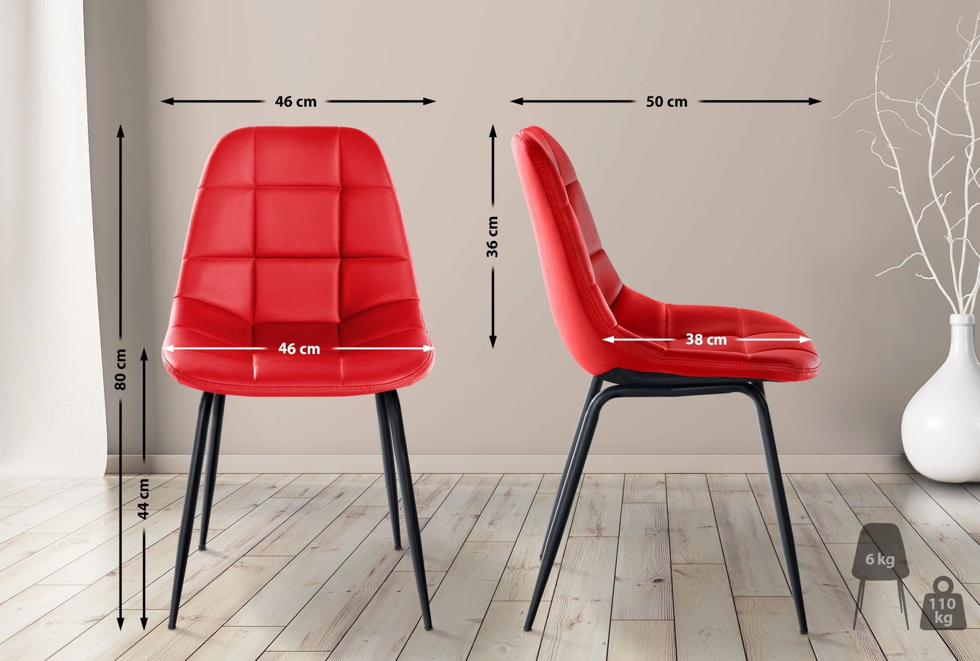 In And OutdoorMatch Eetkamerstoelen Cammie - Rood - Set van 2 - Kunstleer - Hoogwaardige bekleding - Luxe eetkamerstoel - Stijlvolle uitstraling Eetkamerstoel