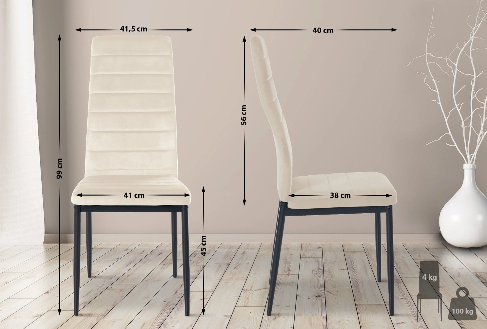 In And OutdoorMatch Eetkamerstoelen Cleve - Crème - Set van 6 - Fluweel - Hoogwaardige bekleding - Luxe eetkamerstoelen - Stijlvolle uitstraling Eetkamerstoel