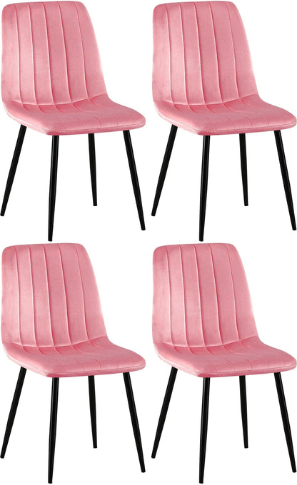 In And OutdoorMatch Eetkamerstoelen Guiomar - Roze - Set van 4 - Fluweel - Hoge kwaliteit bekleding - Decoratieve eetkamerstoel - Stabiel metalen frame Eetkamerstoel