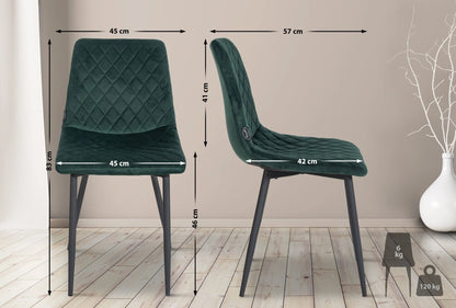 In And OutdoorMatch Eetkamerstoelen Jacinth - Groen - Set van 4 - Fluweel - Hoge kwaliteit bekleding - Luxe eetkamerstoelen - Stijlvolle uitstraling Eetkamerstoel