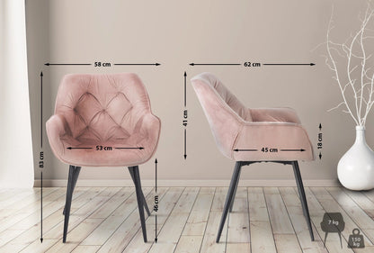 In And OutdoorMatch Eetkamerstoelen Lilian - Roze - Set van 2 - Fluweel - Hoogwaardige bekleding - Luxe eetkamerstoel - Stijlvolle uitstraling Eetkamerstoel