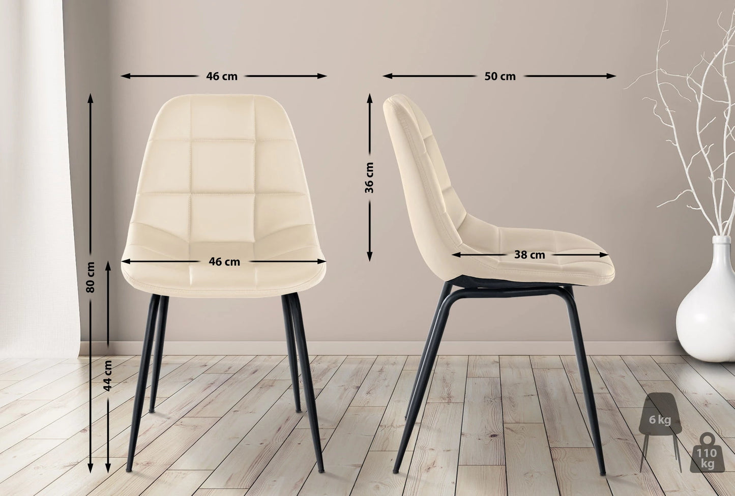 In And OutdoorMatch Eetkamerstoelen Wright - Crème - Set van 2 - Kunstleer - Hoogwaardige bekleding - Luxe eetkamerstoel - Stijlvolle uitstraling Eetkamerstoel