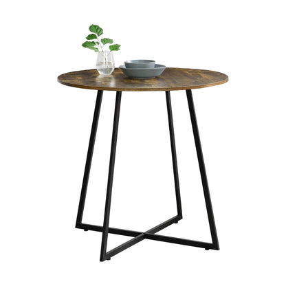 In And OutdoorMatch Eettafel Lauryn - Rond - 78x80 cm - Zwart en Houtkleurig - MDF en Staal - Modern Design Eettafel/ Eetkamertafel