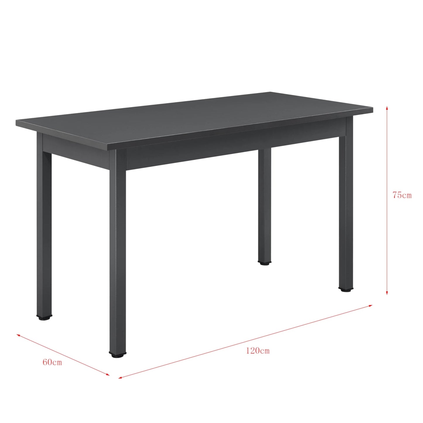 In And OutdoorMatch Elegante Eettafel Arvilla - 120x60x75 cm - MDF en Metaal - Donkergrijs - Modern Design Eettafel/ Eetkamertafel