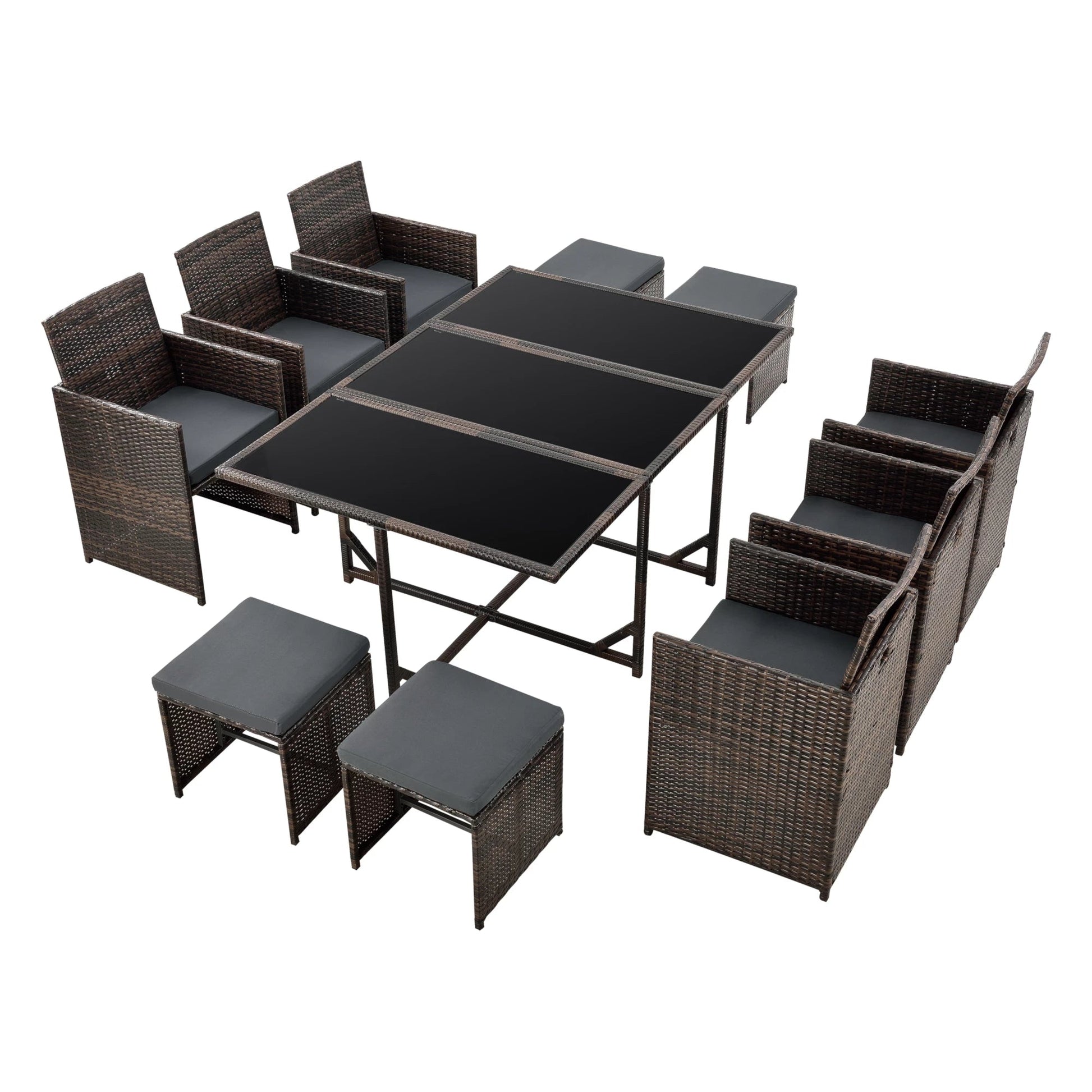 In And OutdoorMatch Elegante Tuinset Alba - 11-delig - Loungeset - Bruin Gemêleerd - Staal - Tempered Glass - Stof - Weerbestendig - Garden set