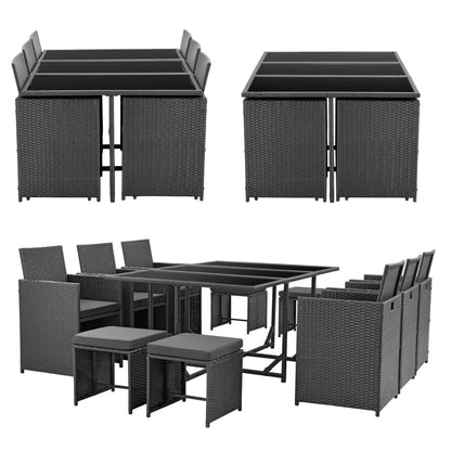 In And OutdoorMatch Elegante Tuinset Hella - 11-delig - Loungeset - Donkergrijs - Staal - Tempered Glass - Stof - Weerbestendig - Garden set