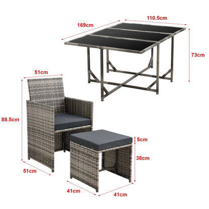 In And OutdoorMatch Elegante Tuinset Petery - 11-delig - Loungeset - Gemêleerd Grijs - Staal - Tempered Glass - Stof - Weerbestendig - Garden set