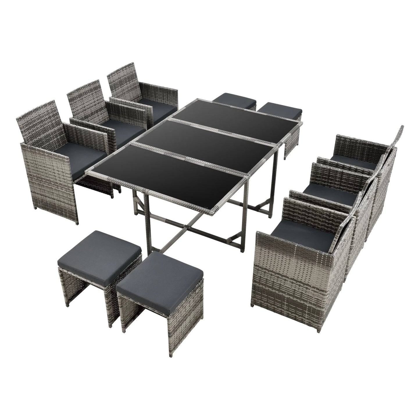 In And OutdoorMatch Elegante Tuinset Petery - 11-delig - Loungeset - Gemêleerd Grijs - Staal - Tempered Glass - Stof - Weerbestendig - Garden set