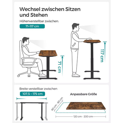 In And OutdoorMatch Elektrisch zit-sta bureau Nida - Industrieel - Geheugenfunctie met 4 hoogtes - Hoogte verstelbaar 71-117cm - 120kg draagvermogen - 60x120cm Desk