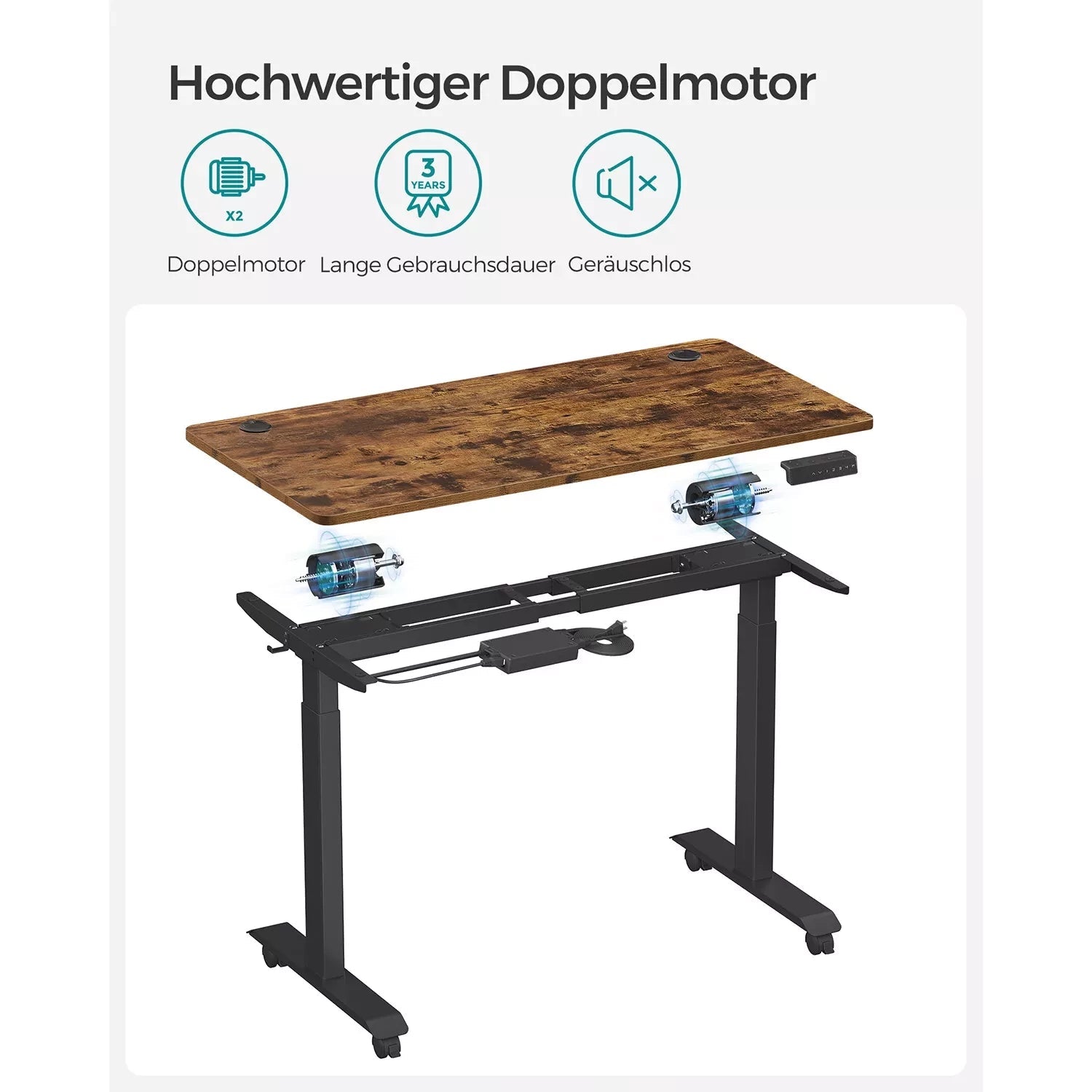 In And OutdoorMatch Elektrisch zit-sta bureau Nida - Industrieel - Geheugenfunctie met 4 hoogtes - Hoogte verstelbaar 71-117cm - 120kg draagvermogen - 60x120cm Desk