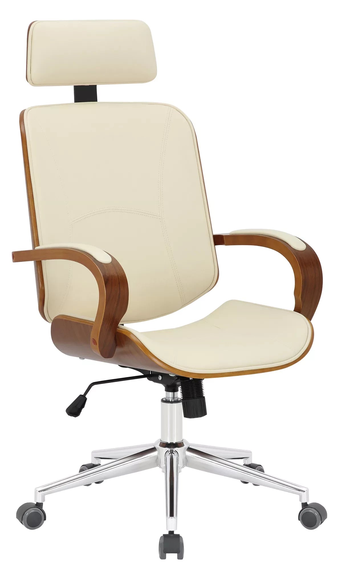 In And OutdoorMatch Fabia Bureaustoel Ashlee - Creme - Op wielen - Kunstleer - Voor volwassenen - Ergonomische bureaustoel - In hoogte verstelbaar 45-52cm Bureaustoel