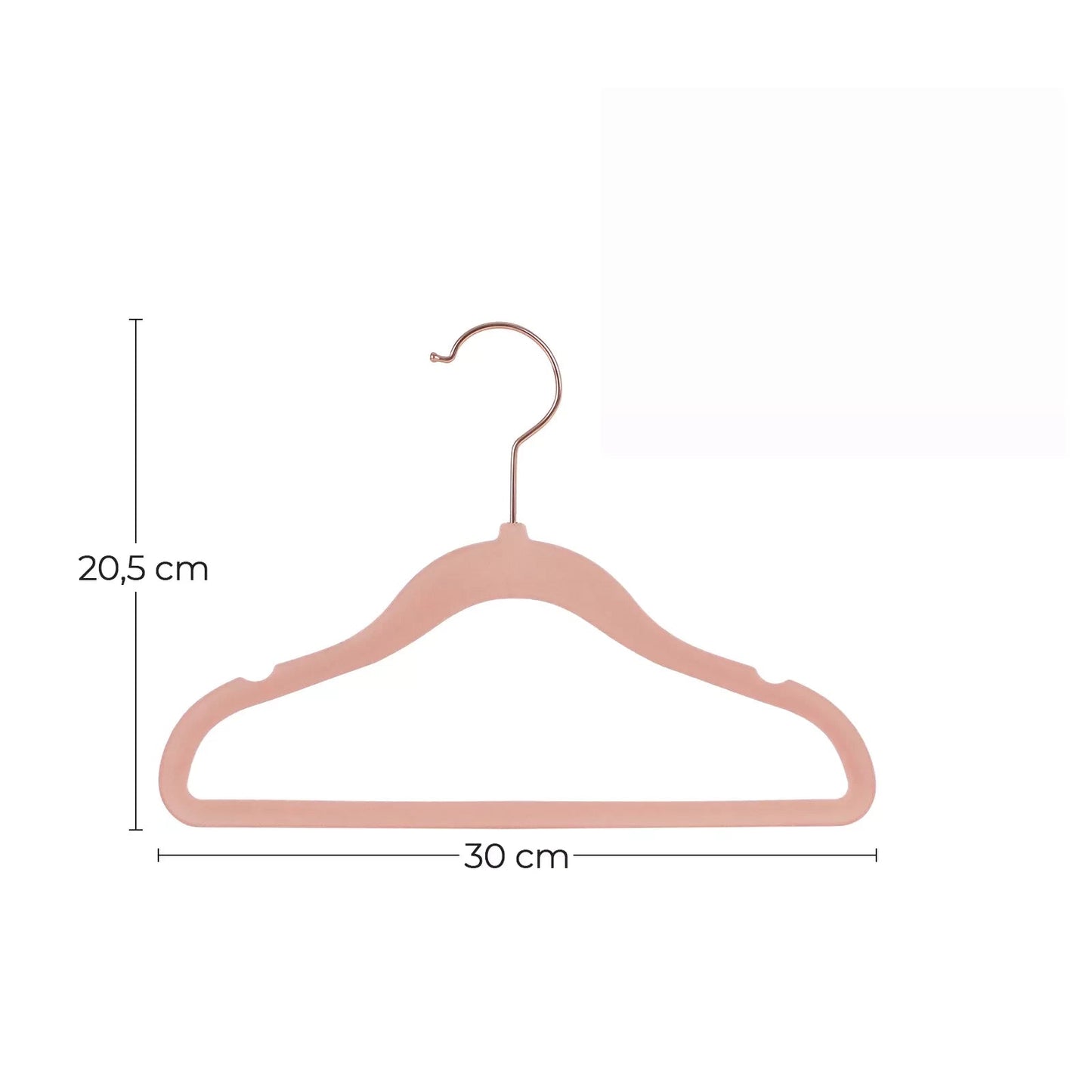 In And OutdoorMatch Fluwelen kleerhanger Cedrick - 50 stuks - antislip kleerhanger - roségouden draaihaak - dikte 0,6 cm - ruimtebesparend - 45 cm lang - voor jas - overhemd - rok - broek - stropdas - lichtroze kledinghanger