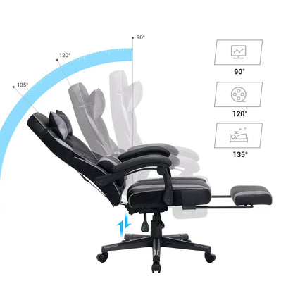 In And OutdoorMatch Gamestoel Redi Jean - Stoel met voetensteun - Verstelbaar - Grijs - Ergonomische bureaustoel - 150KG Bureaustoel