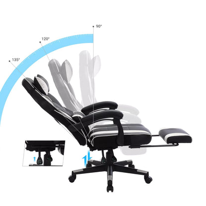 In And OutdoorMatch Gamingstoel Zeno Claud - Stoel met voetensteun - Verstelbaar - Wit - Ergonomische bureaustoel - 150KG Bureaustoel