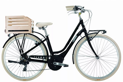 In And OutdoorMatch Herenfiets Leora - Met 7 versnellingen - Fietsmand - Stadsfiets 28 inch - Framemaat 50cm - Hybride - V-brakes en remgrepen - Zwart/creme Stadshybride derailleur