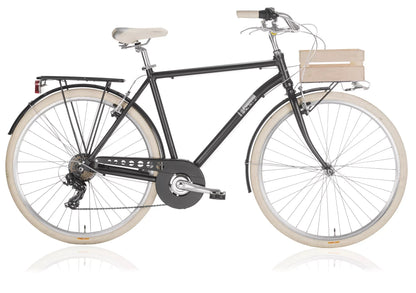 In And OutdoorMatch Herenfiets Leora - Met 7 versnellingen - Fietsmand - Stadsfiets 28 inch - Framemaat 50cm - Hybride - V-brakes en remgrepen - Zwart/creme Stadshybride derailleur