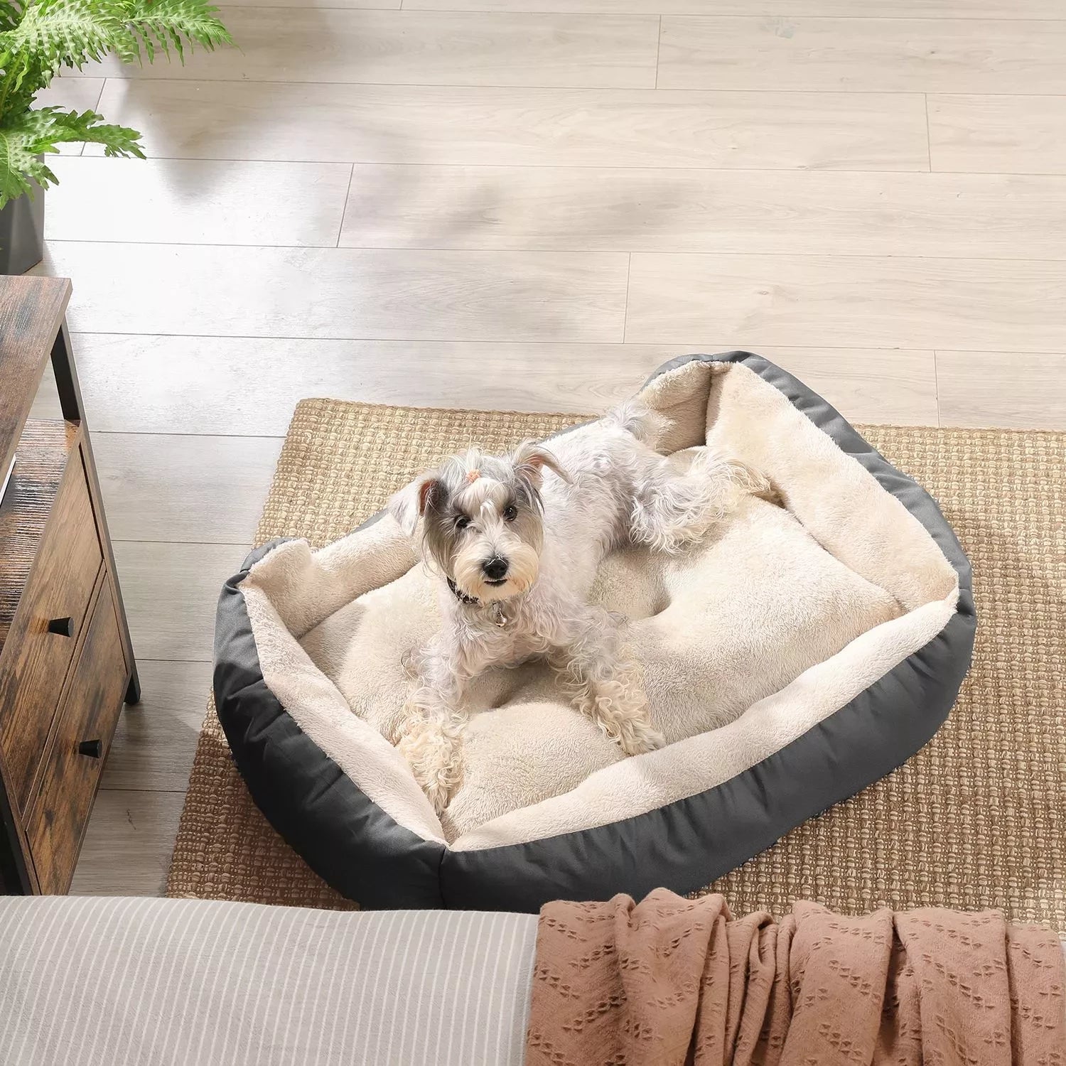 In And OutdoorMatch Hondenkussen Jessy - Pluche - Grijs creme - Hondenmand 80x65cm - Zacht - Orthopedische Hondenkussens Honden bed