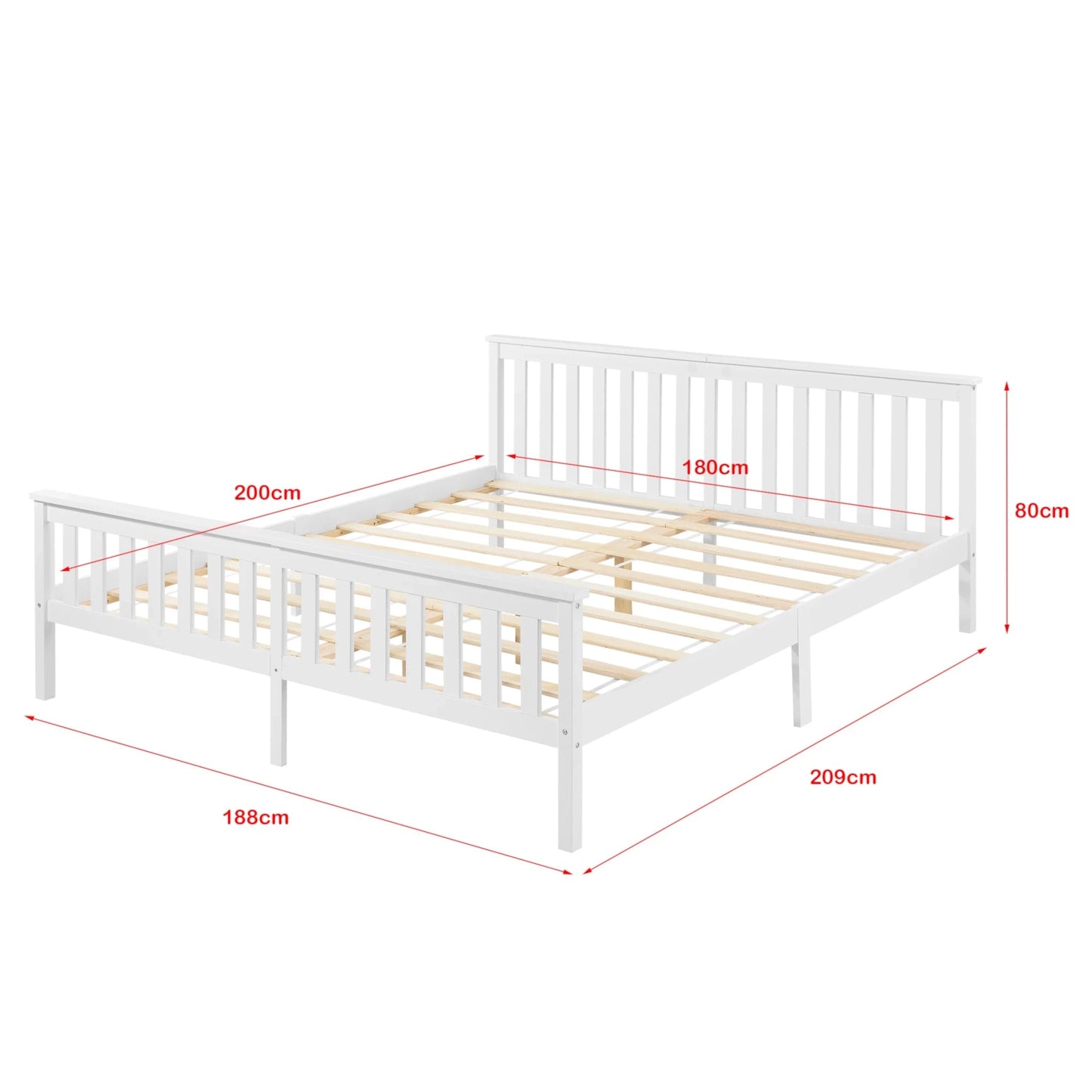 In And OutdoorMatch Houten Bed Craig - Met Bedbodem en Matras - 180x200 cm - Wit - Made in the EU - Slijtvast bed twee personen