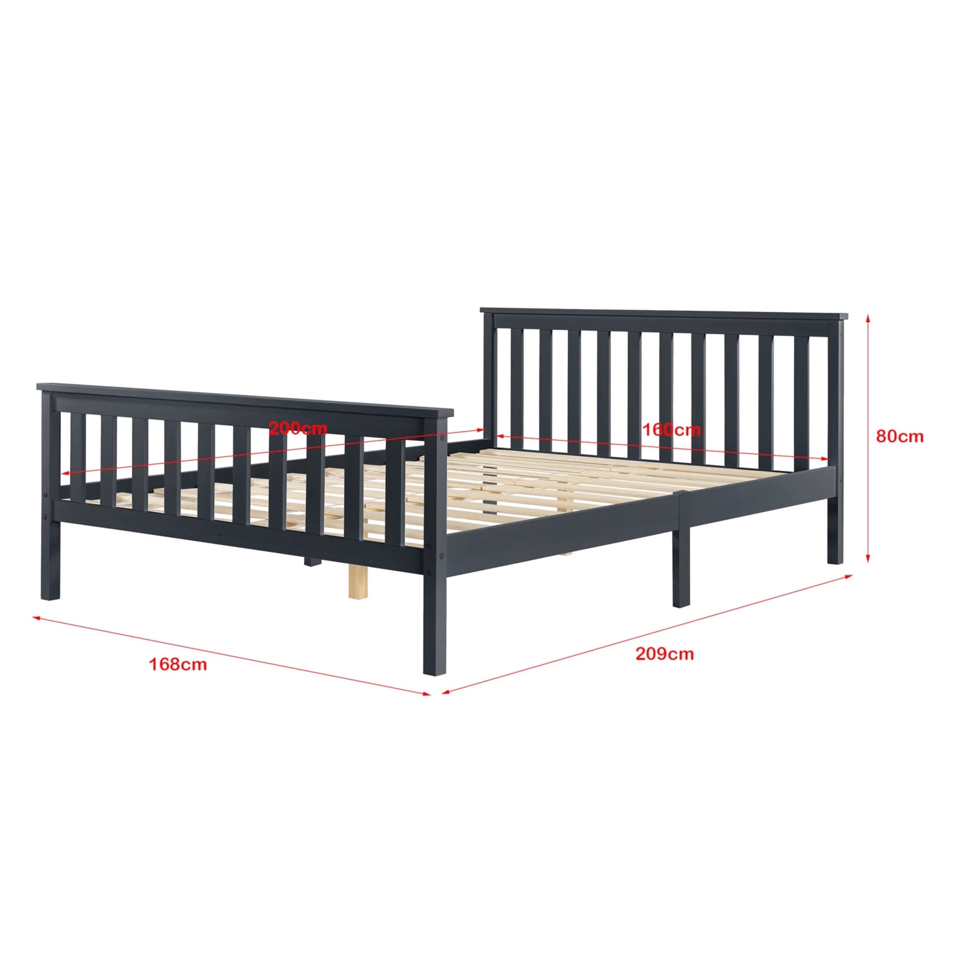 In And OutdoorMatch Houten Bed Edmond - Met Bedbodem en Matras - 160x200 cm - Donkergrijs - Gemaakt in de EU - Slijtvast bed twee personen