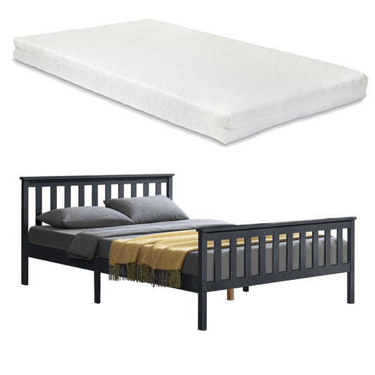 In And OutdoorMatch Houten Bed Edmond - Met Bedbodem en Matras - 160x200 cm - Donkergrijs - Gemaakt in de EU - Slijtvast bed twee personen