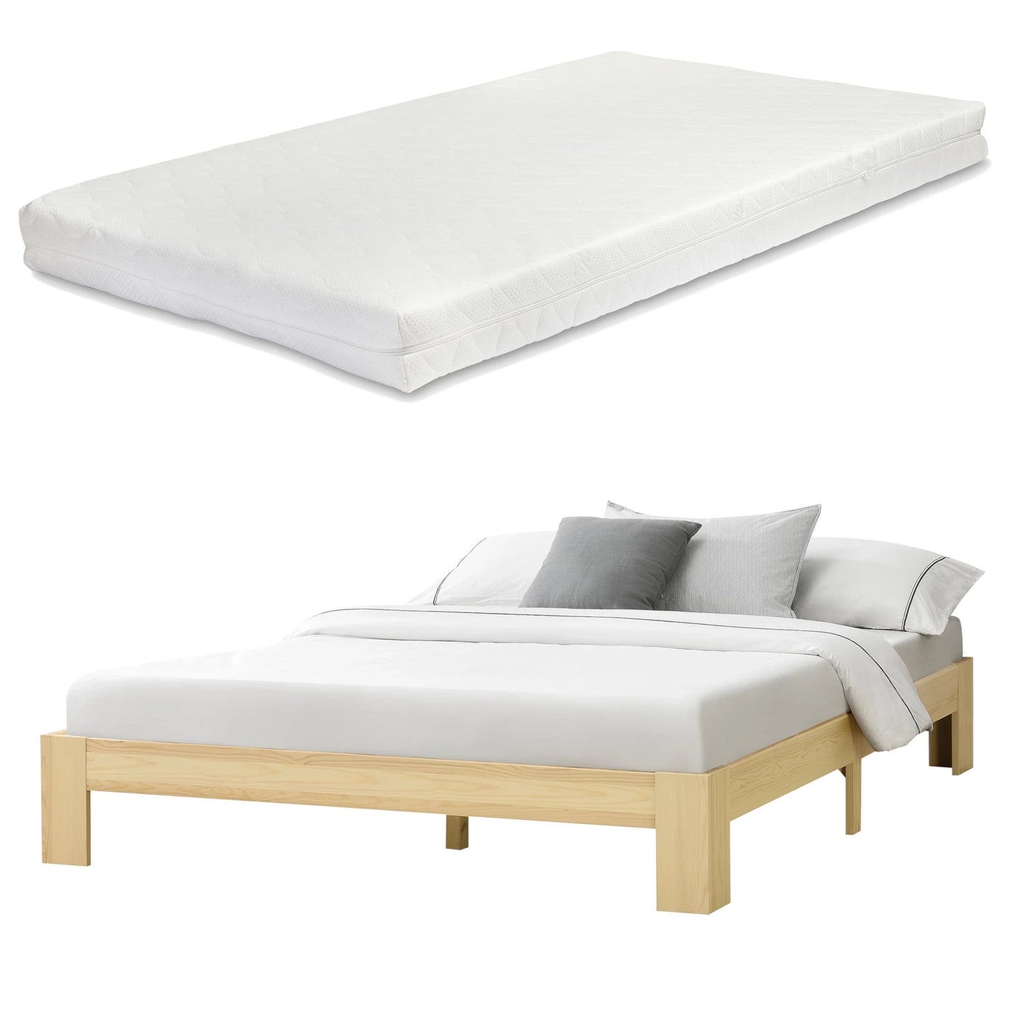 In And OutdoorMatch Houten Bed Lenora - Grenen - Met Matras - 140x200 cm - Houtkleurig - Made in the EU - Slijtvast bed twee personen