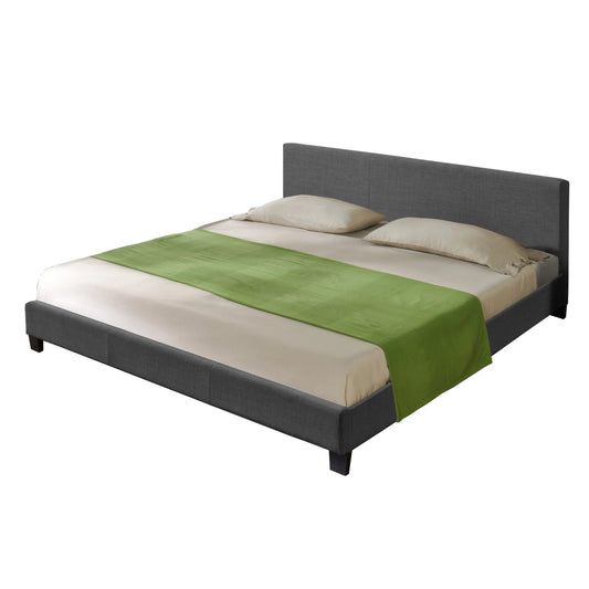 In And OutdoorMatch Houten Bed Maryam - Stof - Met Bedbodem - 140x200 cm - Donkergrijs - Modern Design Eén persoon slapen