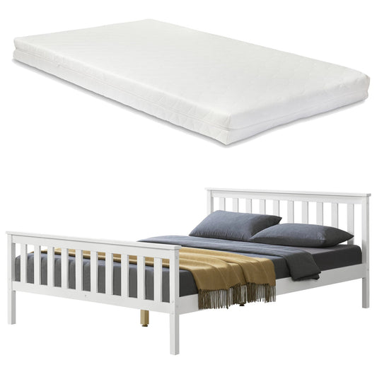 In And OutdoorMatch Houten Bed Reina - Grenen - Met Matras - 140x200 cm - Wit - Klassiek Design bed twee personen