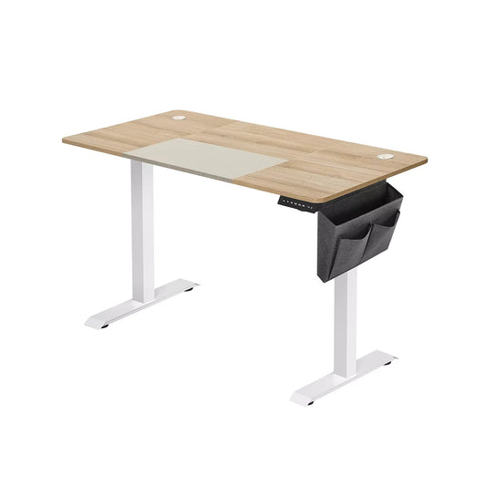 In And OutdoorMatch In Hoogte Verstelbaar Bureau Darren - Elektrisch - Traploos Verstelbaar - Gedeeld Werkblad - 4 Opberghoogtes - Stoffen Tas - 120x60x(72-120)cm - Gemaakt van Staal - Beige/Wit Desk