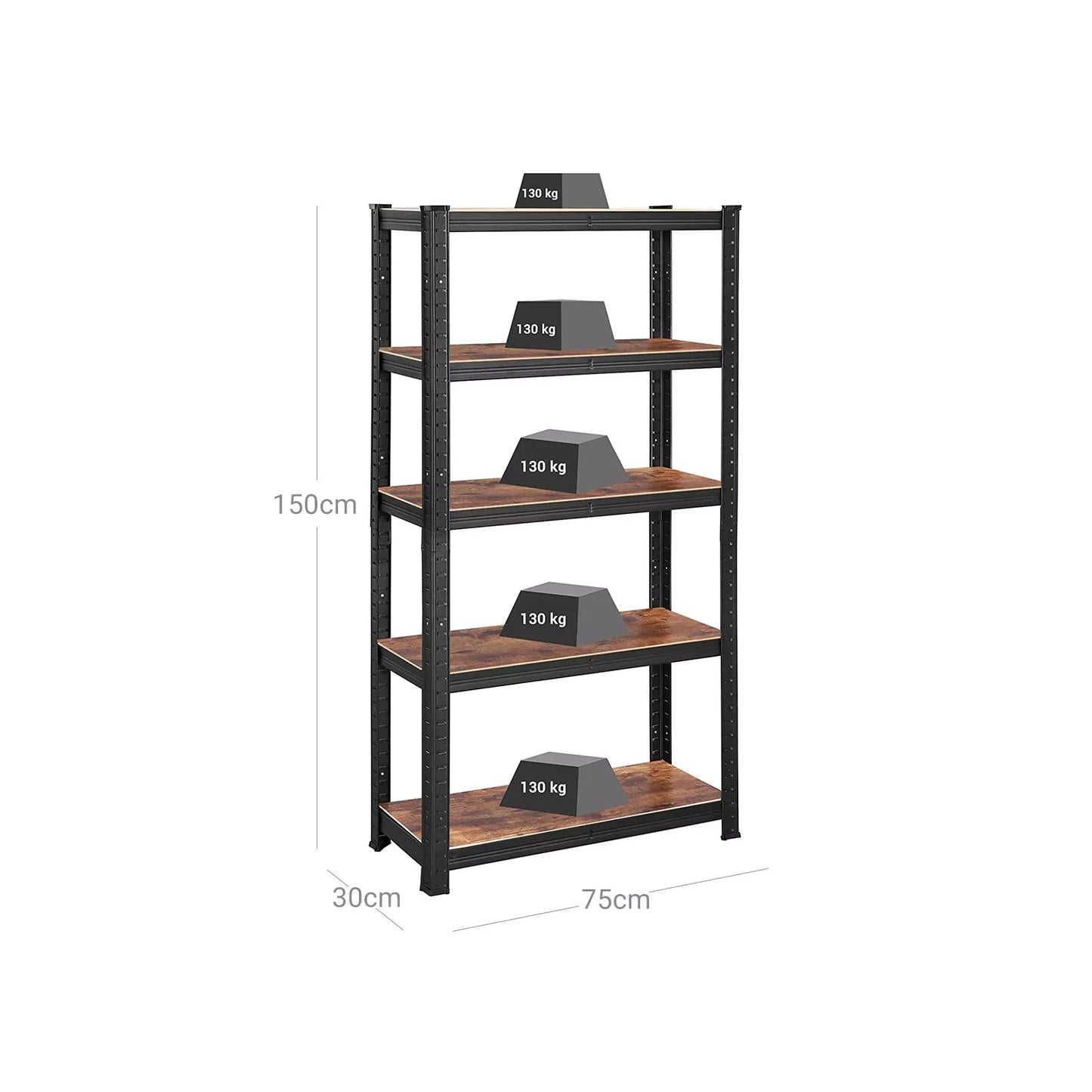 In And OutdoorMatch Industriële Stellingkast Keanu - Boekenkast - Opbergrekkast - Kasten - Metaal - Bruin/zwart - 75x30x150cm storage rack