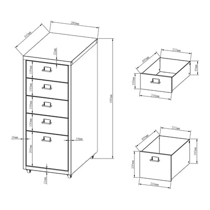 In And OutdoorMatch Kantoorkast Kasey - Ladekast - Op Wielen - 69x28x41 cm - Wit - Staal - Stijlvol Design Kast