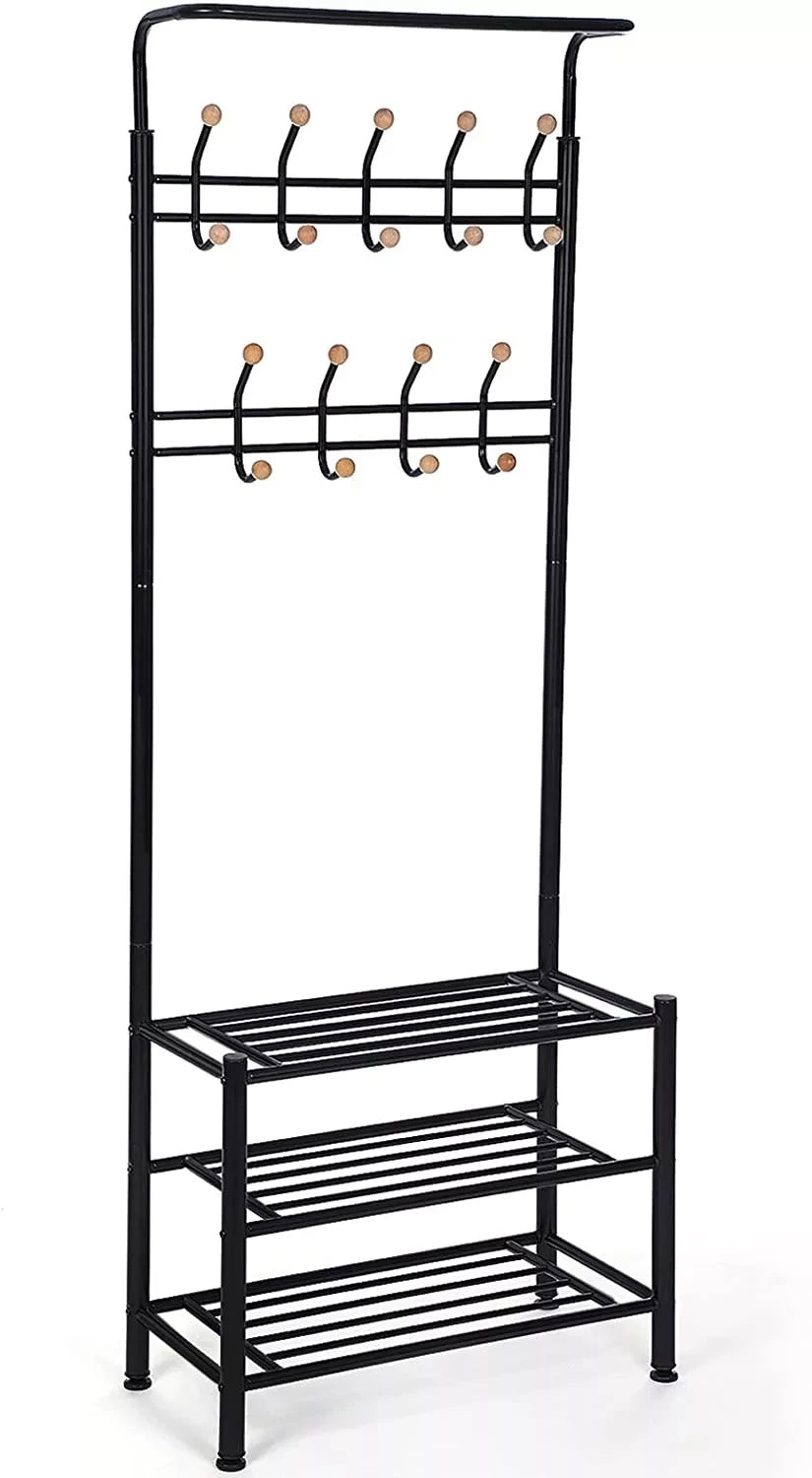 In And OutdoorMatch Kapstok Wilhelmine - Met schoenenrek - Wandkapstok - Industrieel - Met plank - Hoedenplank - 67x36x187cm Kledingrek