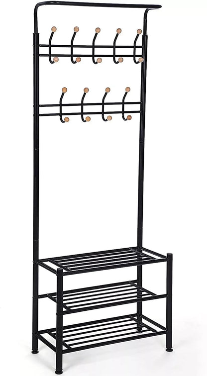 In And OutdoorMatch Kapstok Wilhelmine - Met schoenenrek - Wandkapstok - Industrieel - Met plank - Hoedenplank - 67x36x187cm Kledingrek