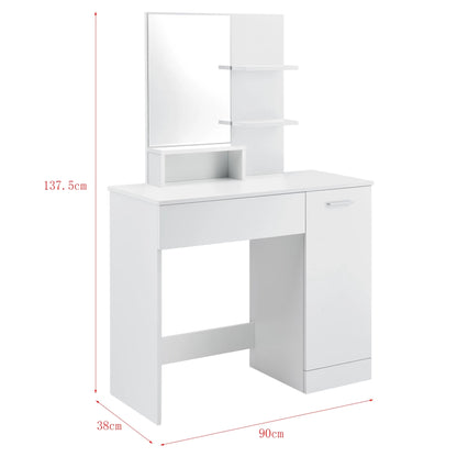 In And OutdoorMatch Kaptafel Else - Met spiegel - 137,5x90x38 cm - Wit - Spaanplaat - Stijlvol design Make-up tafel