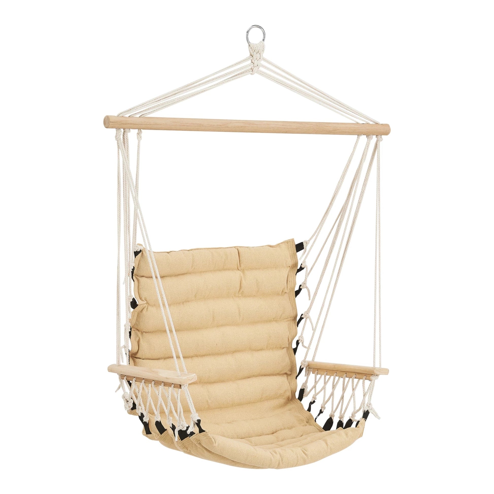 In And OutdoorMatch Katoenen Hangstoel Wolfe - Max 100 kg - Beige - Stof en Massief Hout - Modern Design Hangmat