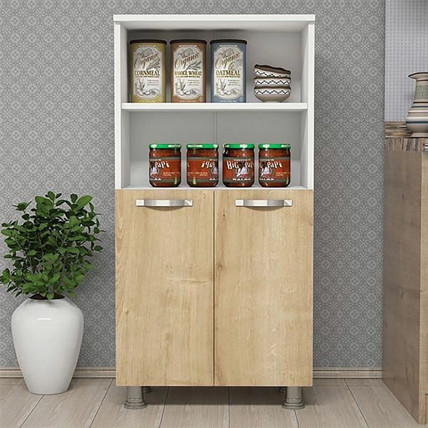 In And OutdoorMatch Keukenkast German - Opbergkast - 120x60x35 cm - Wit en Saffier Eiken - Stijlvol Design kitchen rack