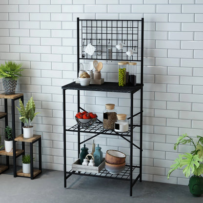 In And OutdoorMatch Keukenkast Remi - Opbergkast - 150x60x42 cm - Zwart en Marmer Look - Stijlvol en Praktisch - Metaal - Spaanplaat kitchen rack