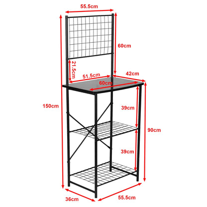 In And OutdoorMatch Keukenkast Remi - Opbergkast - 150x60x42 cm - Zwart en Marmer Look - Stijlvol en Praktisch - Metaal - Spaanplaat kitchen rack