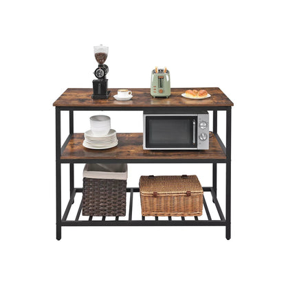 In And OutdoorMatch Keukenrek staand Neil - 3 lagen - Bakkersrek - Magnetronrek - Metaal en hout - 120x60x90cm kitchen rack