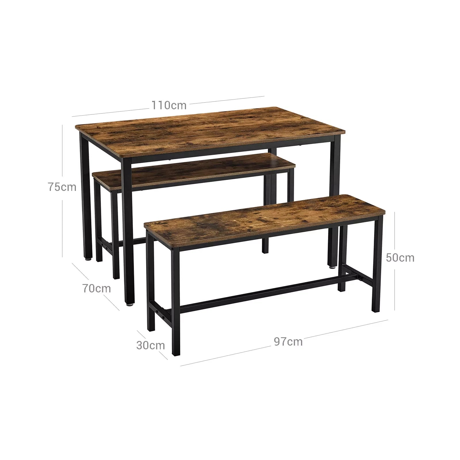 In And OutdoorMatch Keukentafel met banken Claudine - Eettafel keuken - Rechthoek - Eetkamertafel - 110 x 70 x 75 cm - 4 tot 6 personen - Wit Eettafel/ Eetkamertafel