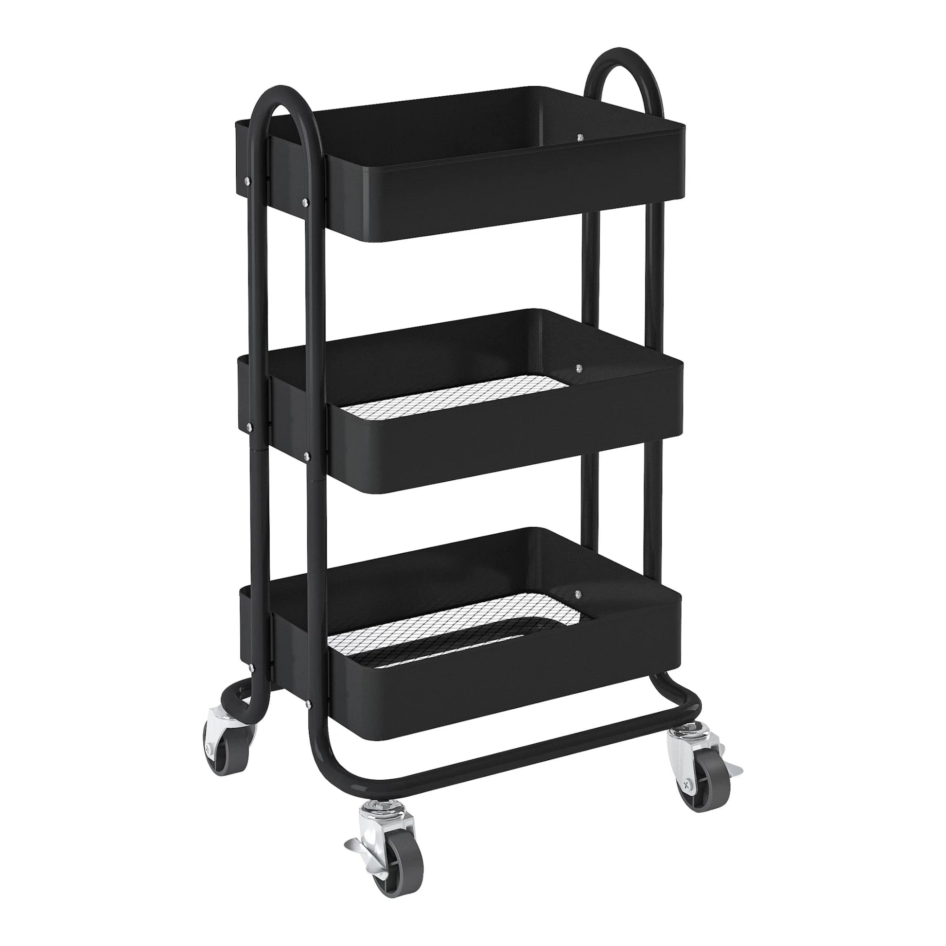 In And OutdoorMatch Keukentrolley Emilio - Kantoortrolley - Met 3 Manden - 78,5x46x35cm - Zwart - Ruimtebesparende Opslag - Veelzijdig Opbergrek Keuken Trolley