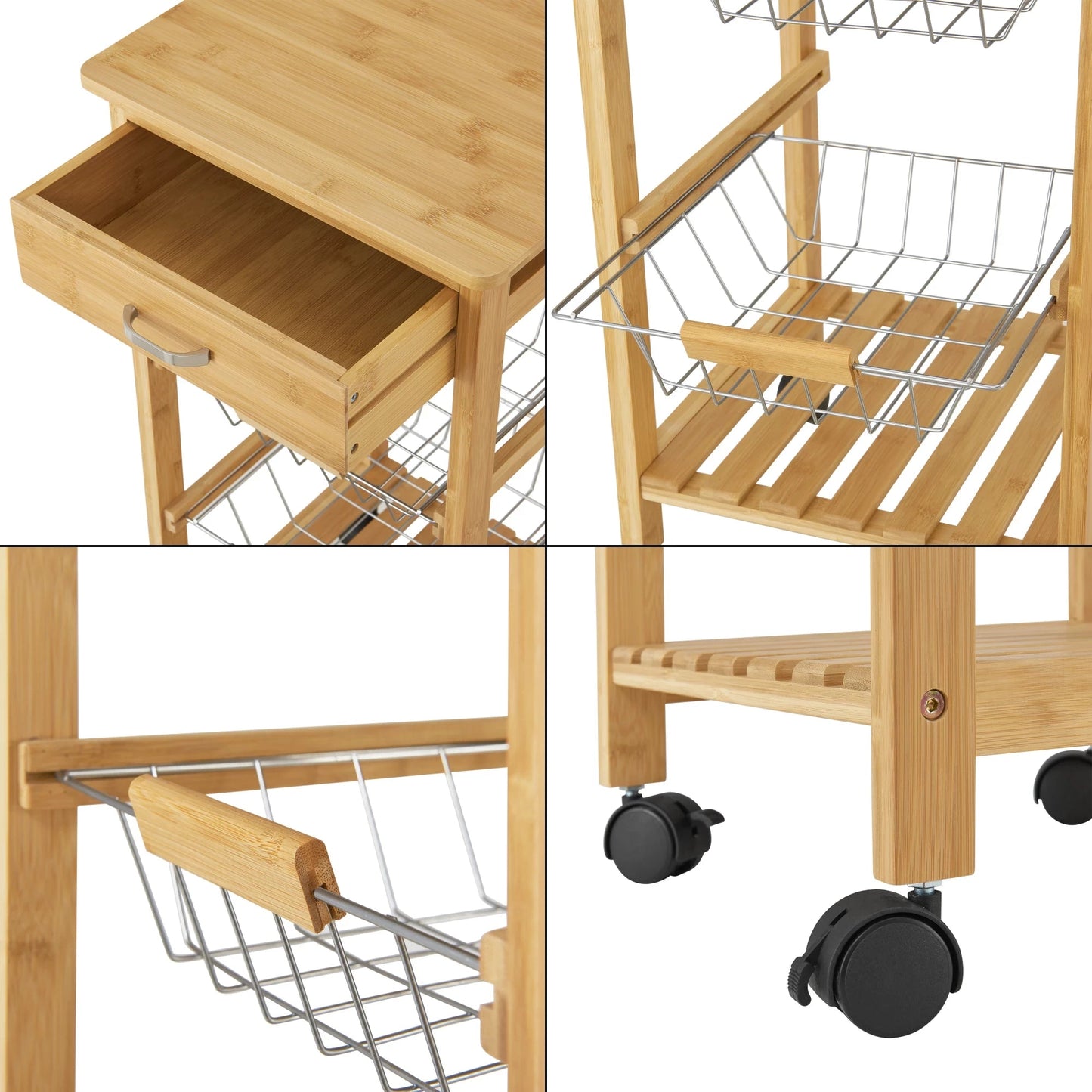 In And OutdoorMatch Keukentrolley Holly - Bamboe - 76x36x36 cm - Houtkleur - Modern Design Keuken Trolley