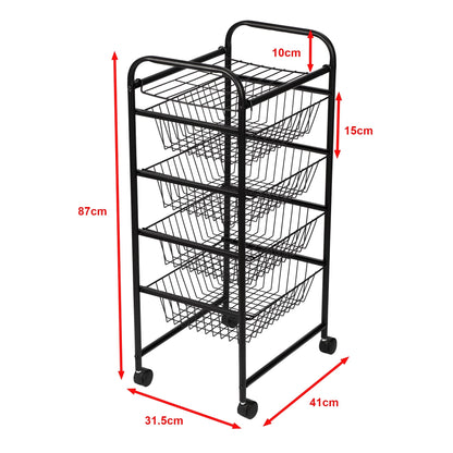 In And OutdoorMatch Keukentrolley Roelof - 87x41x31,5 cm - Zwart - Voor Keuken - Voor Bureau - Metaal - Kunststof - Veelzijdig Keuken Trolley