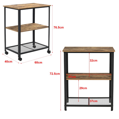 In And OutdoorMatch Keukentrolley Weston - Met 2 Planken - 76.5x60x40 - Houtkleurig en Zwart - Spaanplaat, Metaal en Kunststof - Stijlvol Design Keuken Trolley