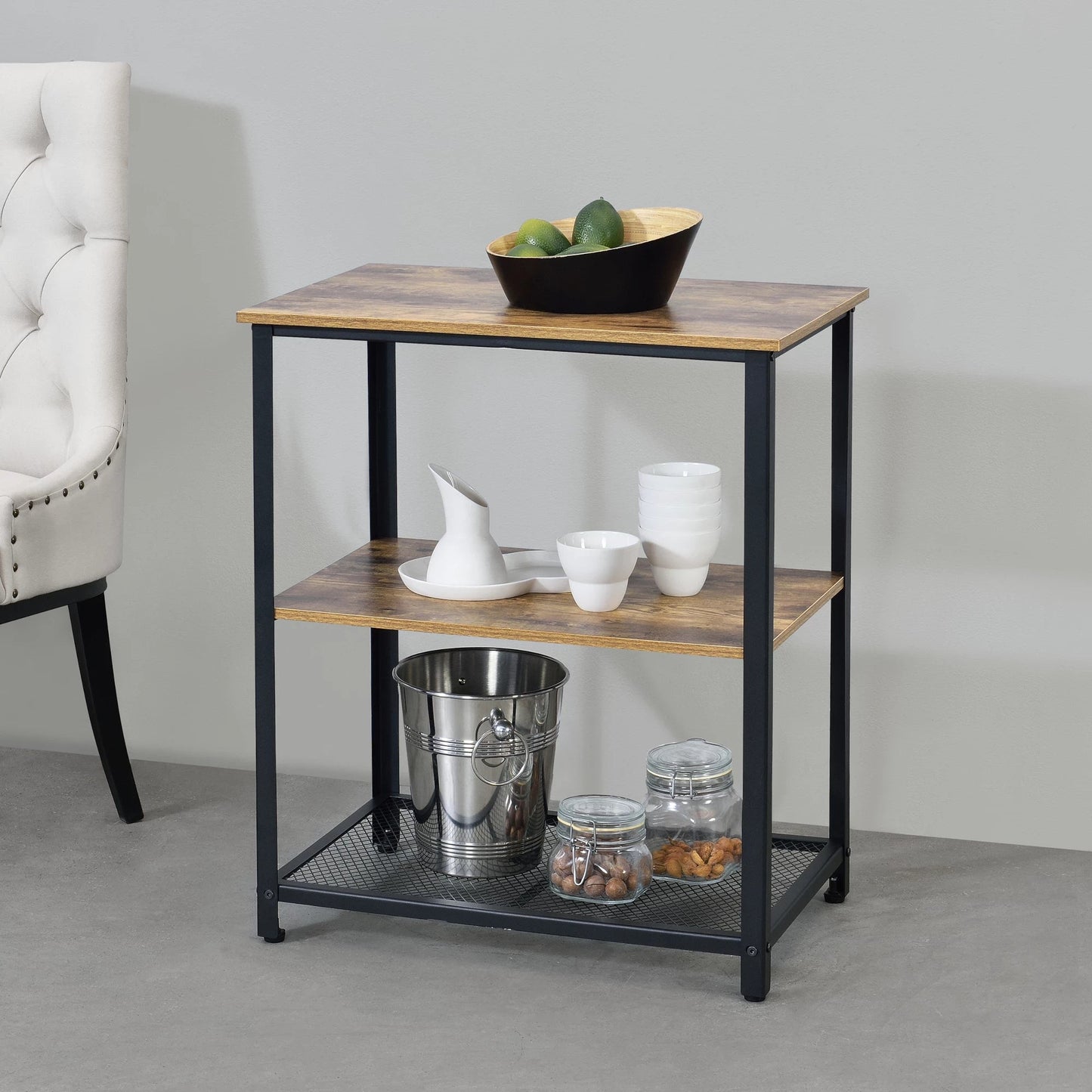 In And OutdoorMatch Keukentrolley Weston - Met 2 Planken - 76.5x60x40 - Houtkleurig en Zwart - Spaanplaat, Metaal en Kunststof - Stijlvol Design Keuken Trolley